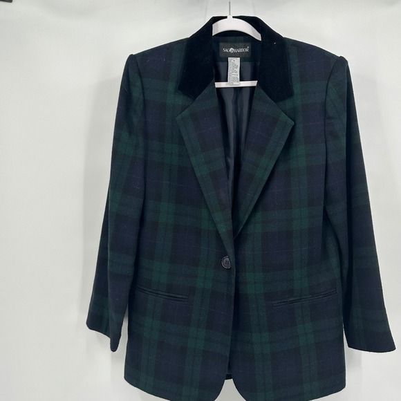 Sag Harbor Jackets & Blazers - Sag Harbor Women Old Money Tartan Blazer Sz 8 Wool Blend Preppy Heritage Classic